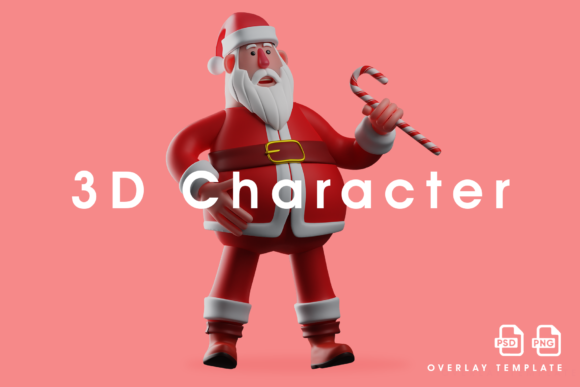 3D Santa Cartoon Holding Christmas Candy Illustrations