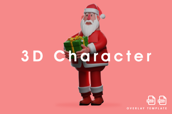 3D Santa Cartoon Holding Christmas Gift Illustrations