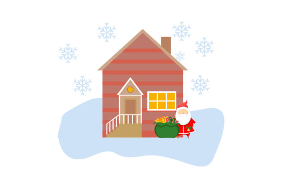Brown House and Gifts Christmas Cute Illustrations