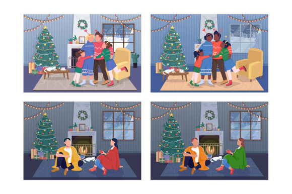 Celebrating Christmas at Home Characters Illustrations