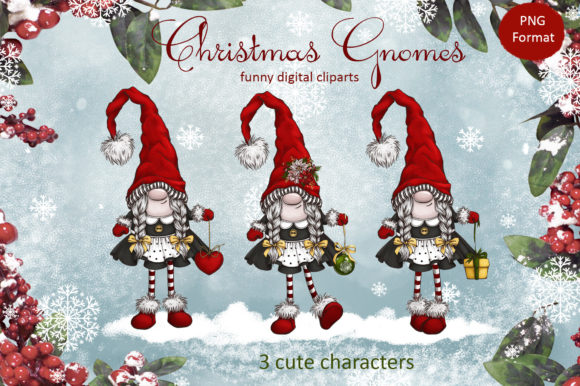 Christmas Lady Gnomes Digital Character Illustration