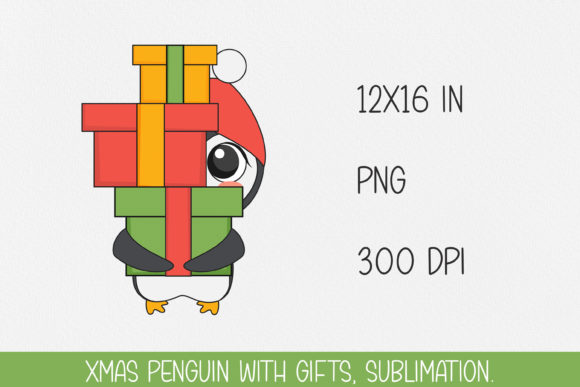 Christmas Penguin with Gifts Illustrations