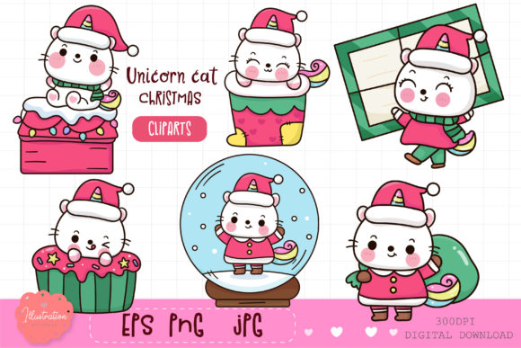 Christmas Unicorn Cat Santa Kawaii Png for Blog & Website Design