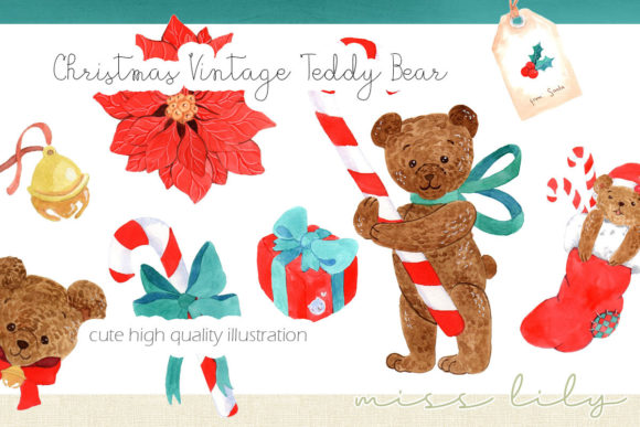 Christmas Vintage Teddy Bear Illustration for Local Branding