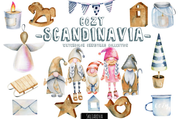 Cozy Scandinavia Christmas Watercolor Clipart for Branding