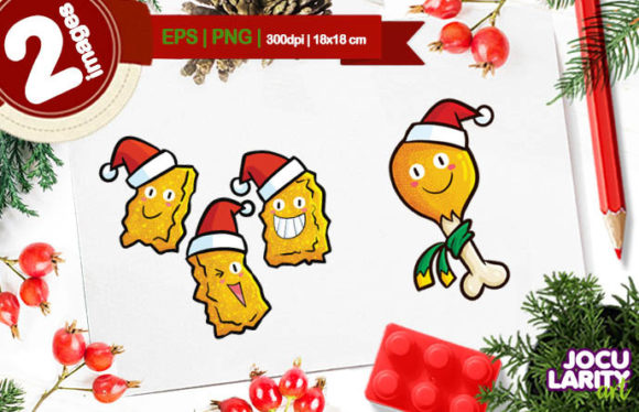 Cute Christmas Chicken Meat Cartoon Illustration