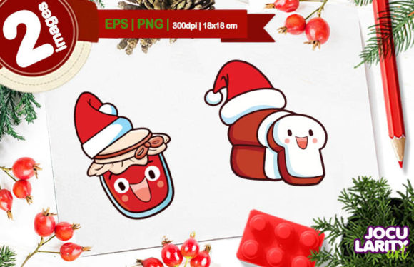 Cute Christmas Jam and Bread Cartoon Illustration