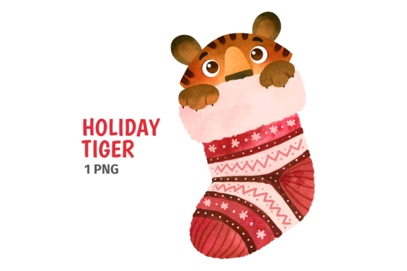 Cute Tiger in Christmas Stocking Illustration