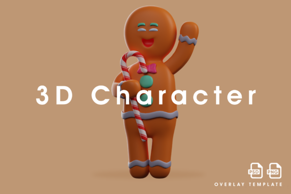 Gingerbread 3D Holding a Christmas Candy Illustration