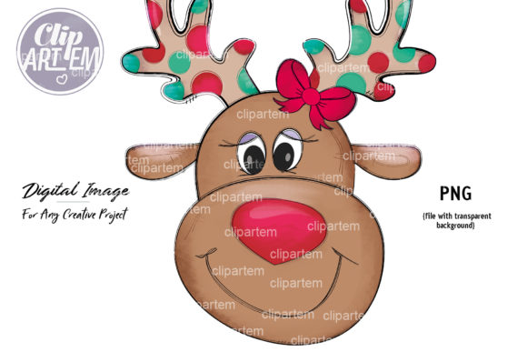 Girl Reindeer Christmas Clip Art Image for Festive Branding