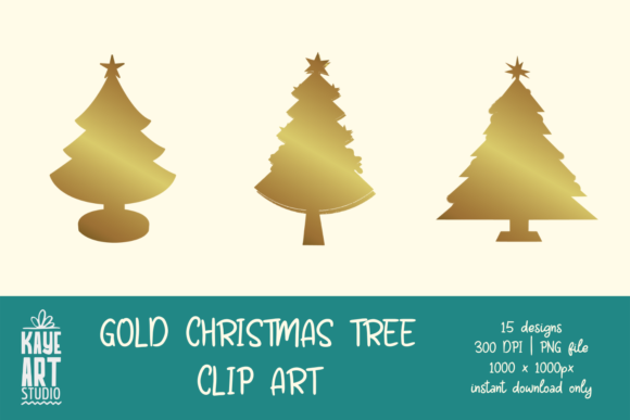 Gold Christmas Tree Clip Art for Festive Illustrations