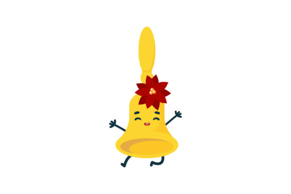 Kawaii Bell Yellow Red Flower Christmas Illustrations