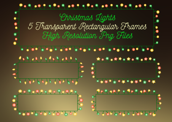 Rectangular PNG Christmas Lights Border for Branding and Illustrations