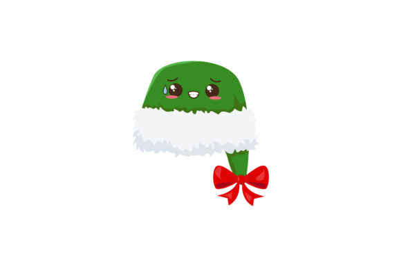 Red Ribbon Green Hat Christmas Kawaii Illustration