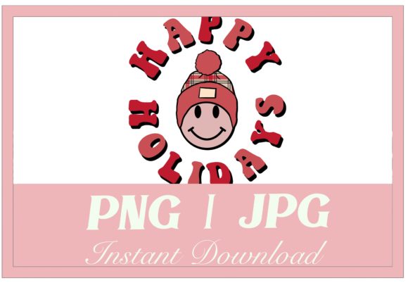 Retro Happy Holidays Christmas Smiley Illustration