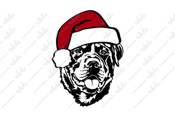 Rottweiler Santa Hat Christmas Svg Dog Illustration