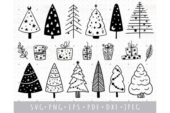 Scandi Modern Christmas Tree SVG PNG Set for Illustrations