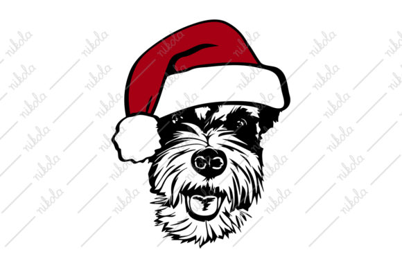 Schnauzer Santa Hat Christmas Svg Dog Illustration