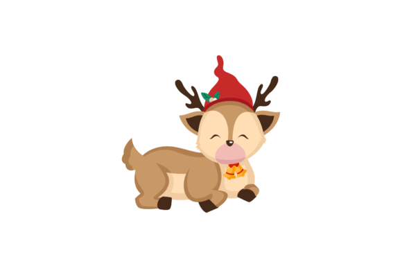 Sleepy Deer Christmas Hat Red Illustration