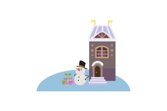 Snowman Illustration Old House Christmas Illustrations