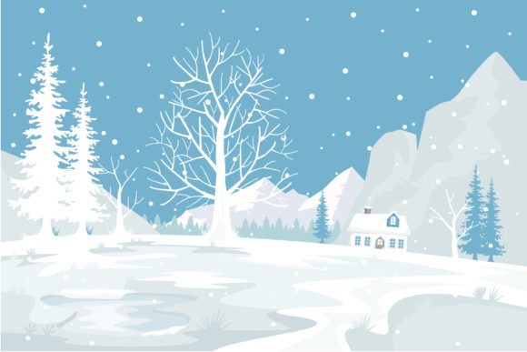 Snowy Winter at Christmas Eve Background Illustrations