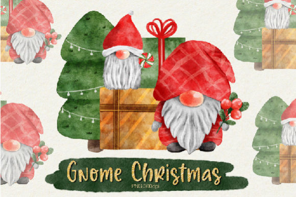 Watercolor Gnome Christmas Clipart for Branding and Illustrations